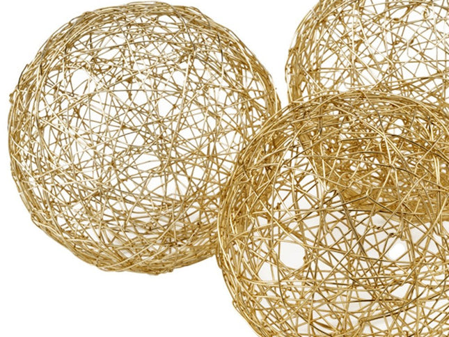 Set of Three Gold Wire Five Inch Decorative Orbs