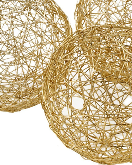 Set of Three Gold Wire Five Inch Decorative Orbs