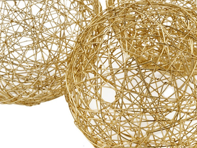 Set of Three Gold Wire Five Inch Decorative Orbs