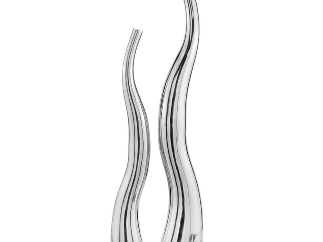 Set of Two Aluminum Silver Wavy Floor Vases