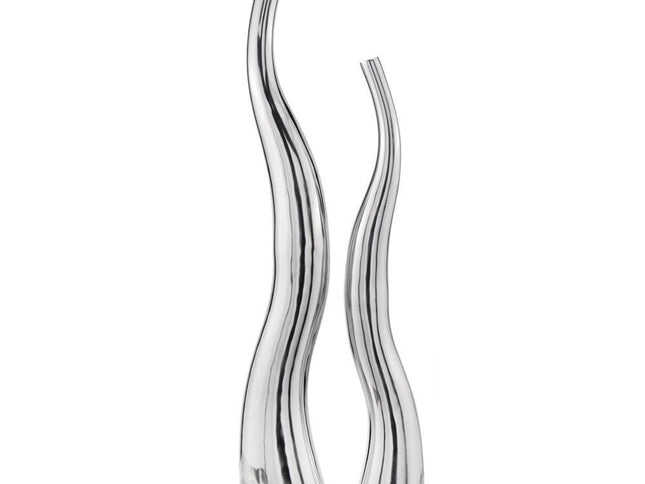 Set of Two Aluminum Silver Wavy Floor Vases