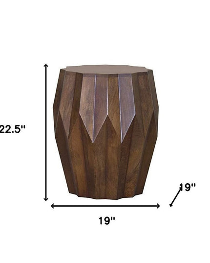 23" Dark Brown Solid Wood Drum End Table