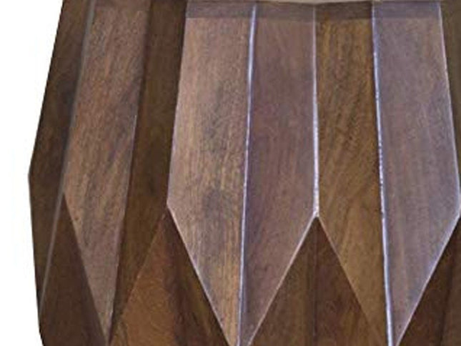 23" Dark Brown Solid Wood Drum End Table