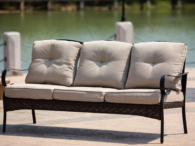 69" Beige Polyester Blend Settee With Black Legs