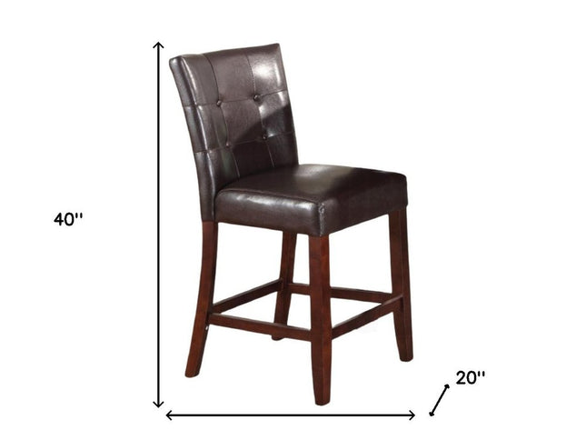 Set of Two 24" Espresso and Brown Faux Leather and Solid and Manufactured Wood Counter Height Bar Chairs