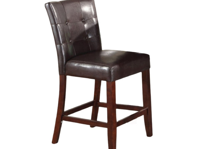 Set of Two 24" Espresso and Brown Faux Leather and Solid and Manufactured Wood Counter Height Bar Chairs