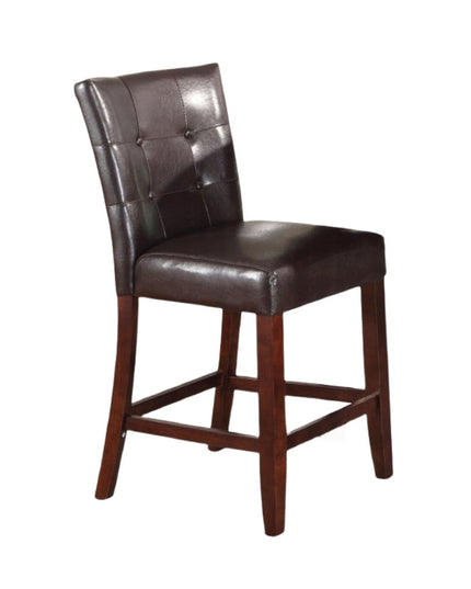 Set of Two 24" Espresso and Brown Faux Leather and Solid and Manufactured Wood Counter Height Bar Chairs