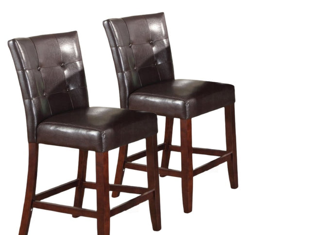 Set of Two 24" Espresso and Brown Faux Leather and Solid and Manufactured Wood Counter Height Bar Chairs