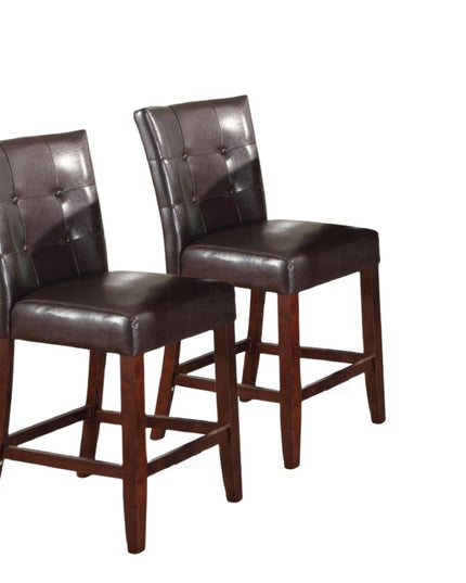 Set of Two 24" Espresso and Brown Faux Leather and Solid and Manufactured Wood Counter Height Bar Chairs