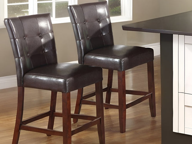 Set of Two 24" Espresso and Brown Faux Leather and Solid and Manufactured Wood Counter Height Bar Chairs