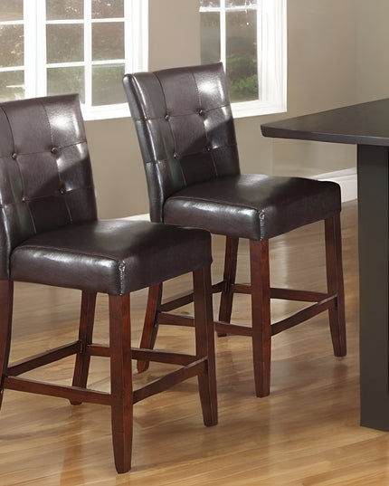 Set of Two 24" Espresso and Brown Faux Leather and Solid and Manufactured Wood Counter Height Bar Chairs