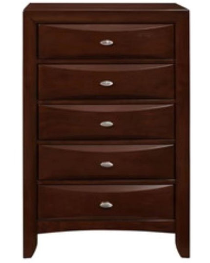 32" Espresso Solid Wood Five Drawer Chest