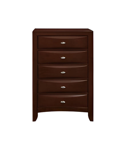 32" Espresso Solid Wood Five Drawer Chest