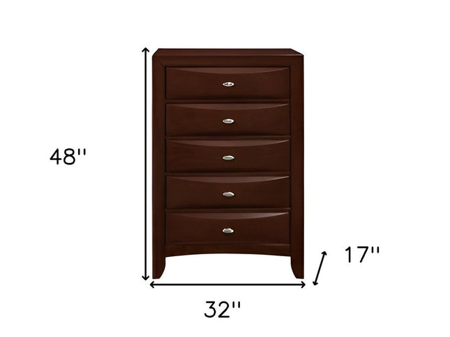 32" Espresso Solid Wood Five Drawer Chest