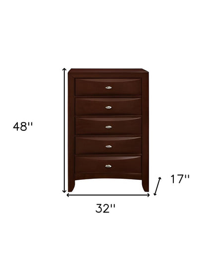 32" Espresso Solid Wood Five Drawer Chest