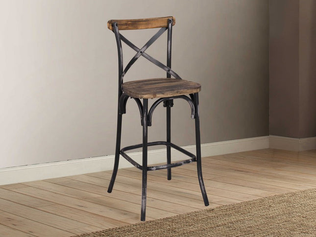 22" Brown And Black Iron Bar Chair