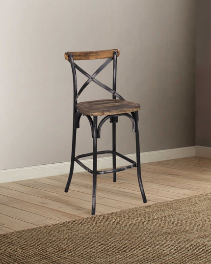 22" Brown And Black Iron Bar Chair