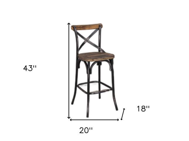 22" Brown And Black Iron Bar Chair