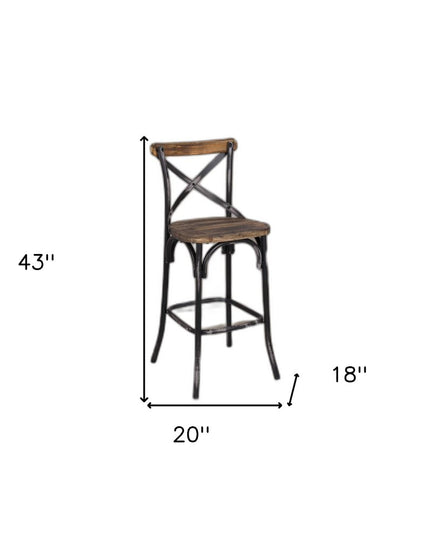 22" Brown And Black Iron Bar Chair