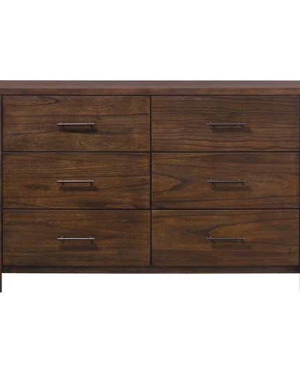 59" Brown Metal Six Drawer Dresser