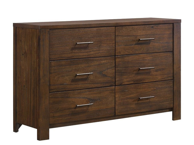 59" Brown Metal Six Drawer Dresser