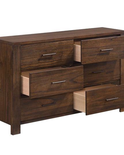 59" Brown Metal Six Drawer Dresser