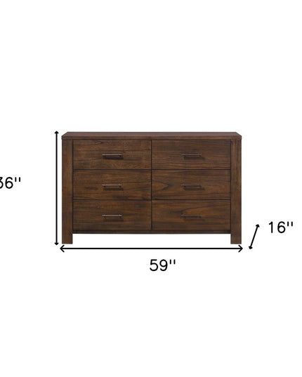 59" Brown Metal Six Drawer Dresser