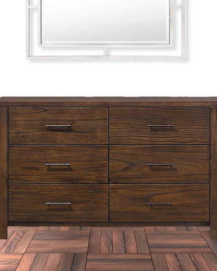 59" Brown Metal Six Drawer Dresser