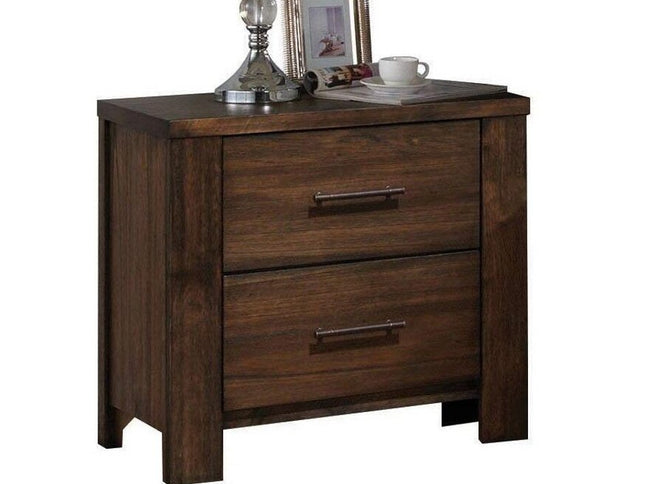 25" Brown Wood Two Drawer Nightstand