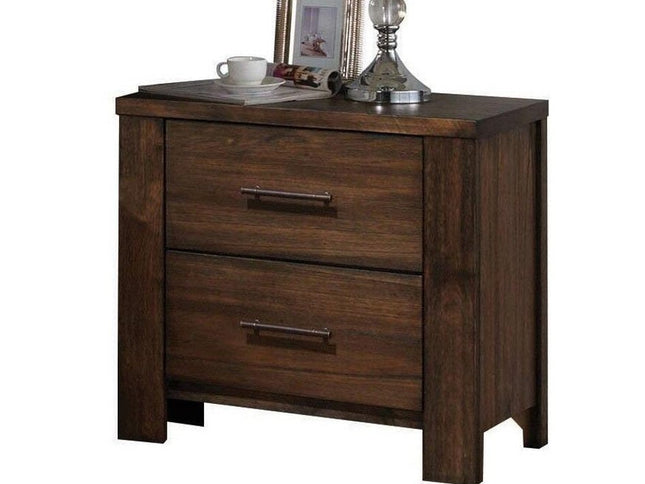 25" Brown Wood Two Drawer Nightstand