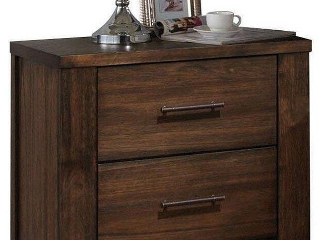 25" Brown Wood Two Drawer Nightstand