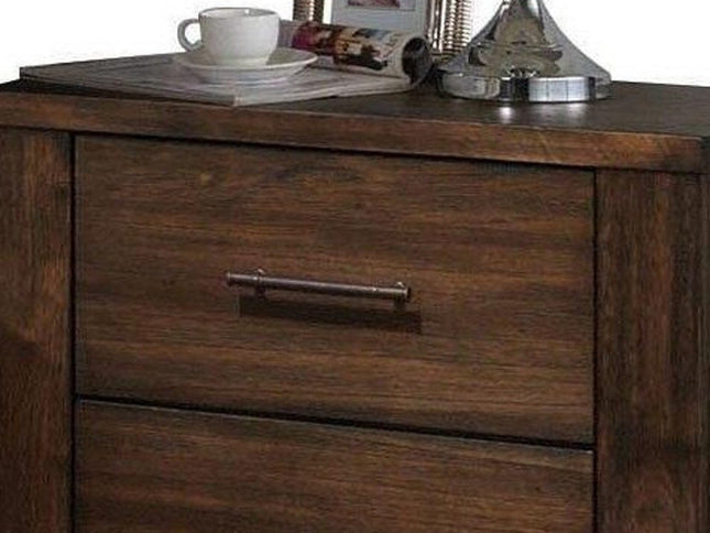 25" Brown Wood Two Drawer Nightstand