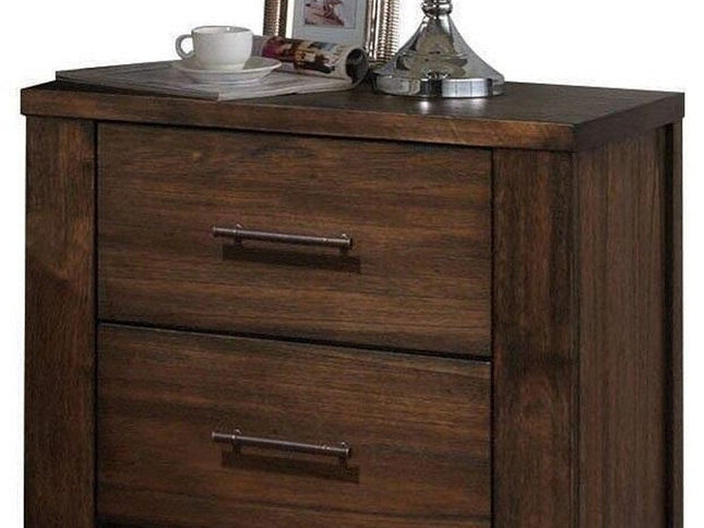 25" Brown Wood Two Drawer Nightstand