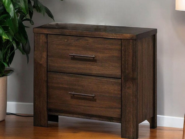 25" Brown Wood Two Drawer Nightstand
