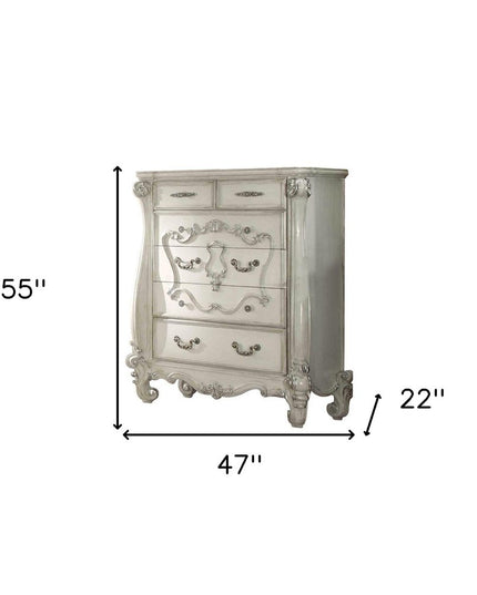 70" Bone White Solid Wood Six Drawer Combo Dresser