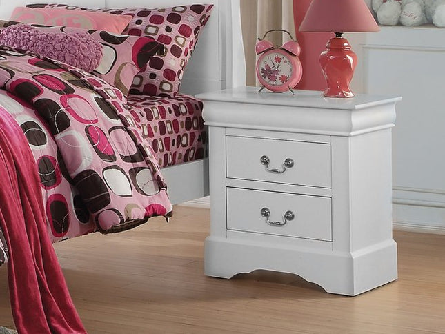 24" White Wood Two Drawer Nightstand