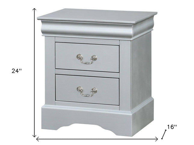 24" White Wood Two Drawer Nightstand