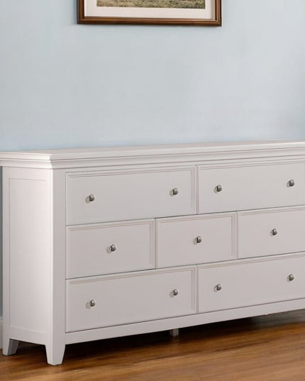 58" White Solid Wood Seven Drawer Triple Dresser