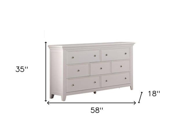 58" White Solid Wood Seven Drawer Triple Dresser