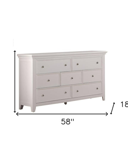58" White Solid Wood Seven Drawer Triple Dresser