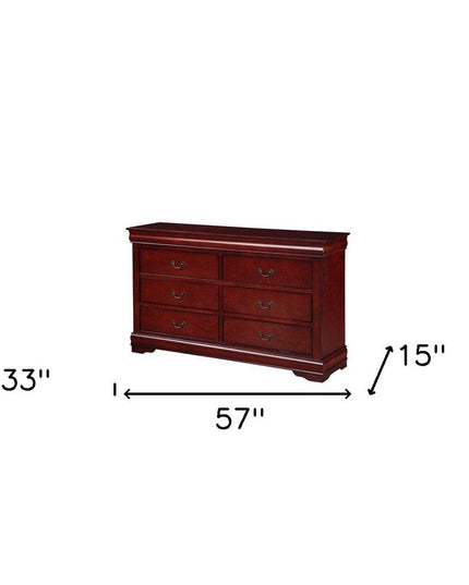 57" Brown Solid Wood Double Dresser