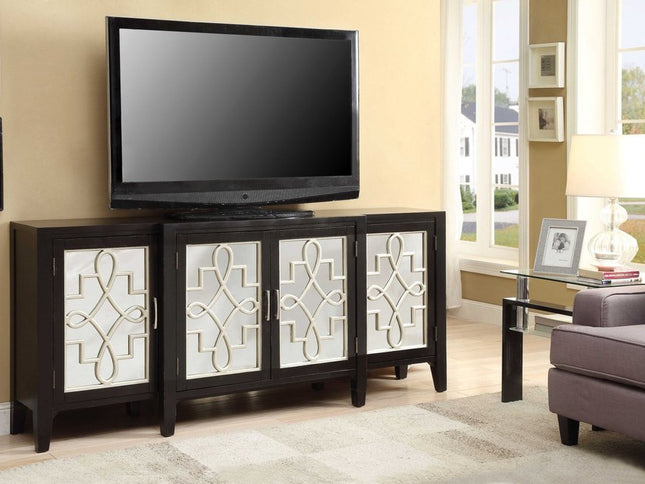 72" Gray And Silver Mirrored Wood Distressed Solid Console Table