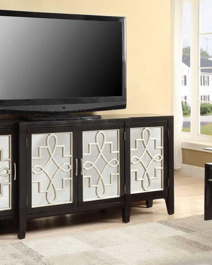 72" Gray And Silver Mirrored Wood Distressed Solid Console Table