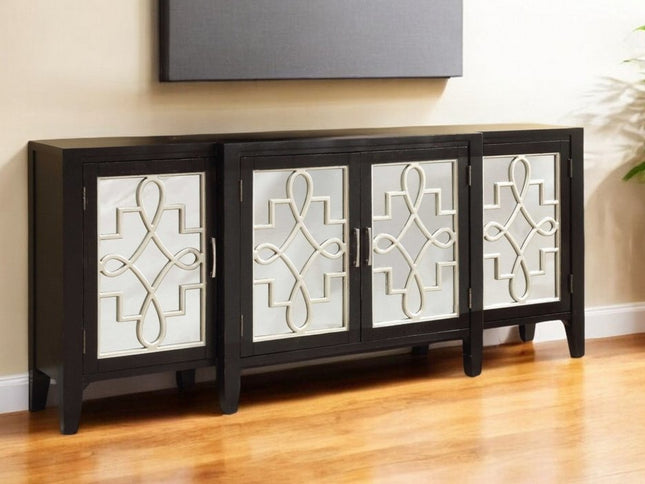 72" Gray And Silver Mirrored Wood Distressed Solid Console Table