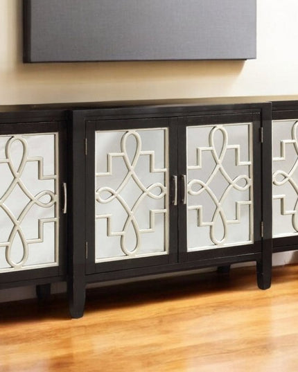 72" Gray And Silver Mirrored Wood Distressed Solid Console Table