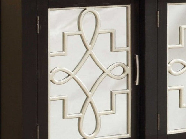 72" Gray And Silver Mirrored Wood Distressed Solid Console Table