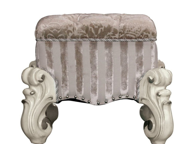 22" Ivory and Bone Fabric Floral Tufted Vanity Chair