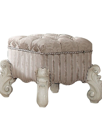 22" Ivory and Bone Fabric Floral Tufted Vanity Chair