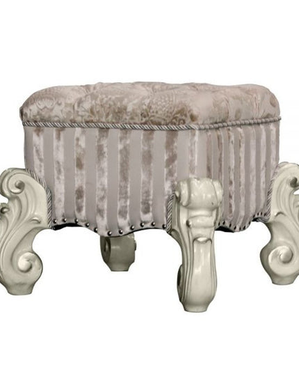 22" Ivory and Bone Fabric Floral Tufted Vanity Chair