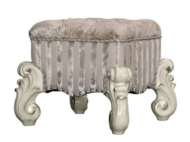 22" Chocolate Fabric Damask Footstool